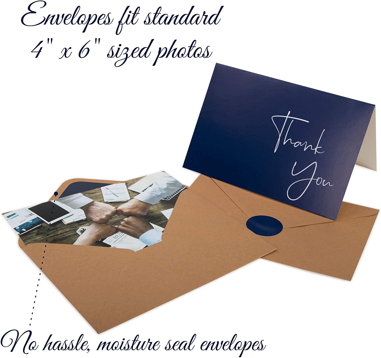 VNS Creations 100 pack Thank You Cards with Envelopes & Stickers - Classy 4x6 Blank Thank You Cards Bulk Box Set - Large Thank You Notes for Wedding, Small Business, Baby & Bridal Shower (Navy Blue) - Image 6